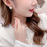2025 Douyin's explosive new trendy camellia zircon earrings for women's high-end green crystal temperament light luxury earrings for women