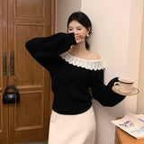 2025 popular autumn new temperament one-word collar versatile bottoming shirt long-sleeved knitted sweater women's top 25080
