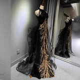 New evening dress black advanced sense slim temperament celebrity host neck fishtail skirt wedding toast dress spring