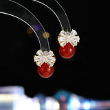 2025 Niche design high-end sense versatile fashion earrings women's s925 silver needle zircon natural agate bow stud earrings