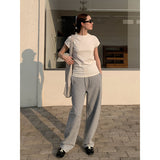 2025 THE MIND drawstring elastic waist scimitar pants 2025 spring and summer new Korean version high waist display casual sweatpants T299