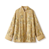 New Chinese style new satin flower embroidered shirt sequined gold high-end temperament top M3006