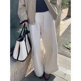 2025 THE MIND pleated wide-leg casual pants women's 2025 summer new Korean version simple high-waisted versatile long pants T020