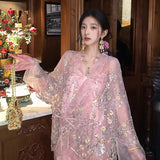 New new Chinese style bead embroidery heavy industry sequins thin coat light luxury celebrity temperament top M4105