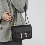 KAMAMES 2025 Large palm lizard pattern cowhide bag New trendy leather women's bag h buckle Kangkang bag Stewardess bag Crossbody small square bag