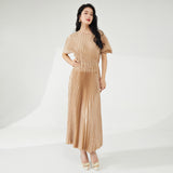 2025 hot sale bronzing dress design sense irregular pleated texture thin pleated long dress women's clothing