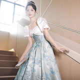 One-word shoulder blue evening dress skirt femininity art style light luxury niche New sense  host annual meeting