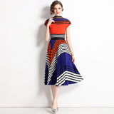 Spring and summer  new pleated suit women's short-sleeved printed T-shirt skirt fashion temperament two-piece set