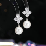 2025 gentle temperament sweet zircon flower pearl earrings fashion versatile high sense niche light luxury stud earrings women