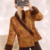 Winter national style new Chinese fashion furry top retro embroidered lace-up high-end down jacket female MY018