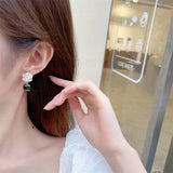 2025 Douyin's explosive new trendy camellia zircon earrings for women's high-end green crystal temperament light luxury earrings for women