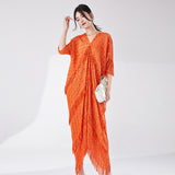 2025 Hot trade women's fashion high-end dress new bronzing loose large size fringed irregular pleated dress long dress