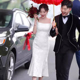 2025 White engagement dress dress  new fishtail license registration dress can usually wear small white dress small people