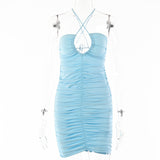 2025 women's clothing  summer new suspender skirt women's fashion sexy nightclub style lace-up halter pleated hip skirt