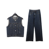 2025 THE MIND denim vest jacket + jeans two-piece set 2025 spring new product casual fashion suit female N02