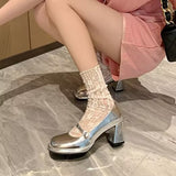 2025   new summer silver Mary Jane women's shoes retro temperament cut men's beautiful fashion  high heels