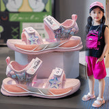 KAMAMES Girls' Soft Bottom Sandals Children's Beach Shoes Summer New Internet Celebrity Princess Shoes All-Match Non-Slip Girls' Sports Sandals