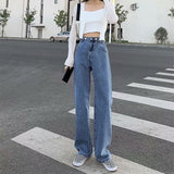 kamames High Waist Jeans for Girls Autumn Blue Straight Loose Slimming  New Drape Mop Wide Leg Pants