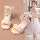 KAMAMES Girls' Roman Sandals  Summer New Fashion Baby Shoes Medium and Small Children Pearl Little Girl Open Toe Princess