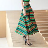 summer new  pendulum contrasting stripes long puffy dress elegant retro sleeveless A-shaped dress