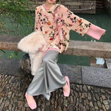 2025 25 spring and summer new new Chinese style loose shirt satin pants design sense niche loose retro two-piece set