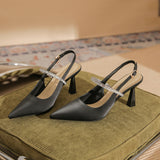 kamames Style Temperament Fine Heel with Black Pointed High Heel Shoes for Women  Summer New Closed Toe Strap Rhinestone Shoes