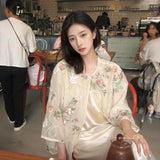 New Chinese style flower embroidery sequin design shirt heavy industry light luxury loose temperament top M5059