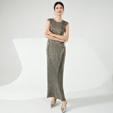 2025 Hot-style texture dress women's summer bronzing straight long dress high-end temperament elegant  dress