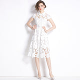 Temperament socialite  water-soluble lace elegant age-reducing medium and long white dress high-end women's popular new