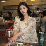 New Chinese style flower embroidery sequin design shirt heavy industry light luxury loose temperament top M5059