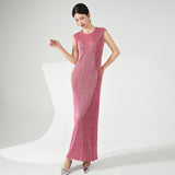 2025 Hot-style texture dress women's summer bronzing straight long dress high-end temperament elegant  dress