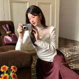 2025 popular autumn and winter new temperament round neck lace splicing bottoming shirt women's versatile top tide 89150