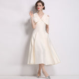 Bridesmaid Dress Premium Sister Dress Muse Fan Solid Color Skinny Satin Medium and Long Slim Dress Summer
