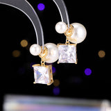 2025 temperament celebrity court retro high-end sense square zircon pearl stud earrings fashion light luxury medium antique earrings