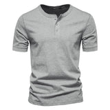 KAMAMES 2025 Hot trade New clothes men's t-Henry crew neck short-sleeved T-shirt heavy men's slim-fit solid-color sports bottoming shirt