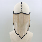 2025 MW2705  Facial mask crystal gemstone pendant metal chain fringed chain mask headgear