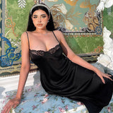 Elegant Sexy Transparent Lace Strap Dress Sleeveless Backless Deep V Evening Party Dress Summer Slim Black Long Sundress