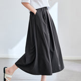 Cotton cocoon, commuter pocket elastic waist wide-leg nine-point pants, summer  new fashionable versatile and thin pants