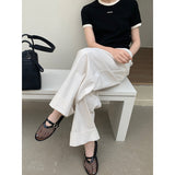2025 THE MIND curled wide-leg casual pants women's 2025 spring new Korean version simple high-waisted versatile long pants T226