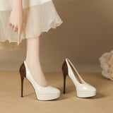 2025 136-6 Sexy color matching waterproof table single shoes temperament pointed head stiletto high heels women are not tired feet super high heels women