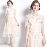 Fried Street Age Reduction Fashion Suit popular New Women's Clothing Summer Fashion Hot Style Lace Skirt Two-piece Skirt