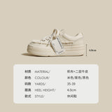 kamames [Maifu] Platform White Shoes Women's  Spring New Lace-up Frayed Canvas Shoes Sports Casual Borad Shoes