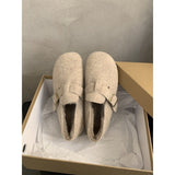 2025  Retro velvet Birkenstocks women's shoes popular new autumn and winter Korean version Doudou shoes velvet thermal cotton single shoes