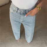 2025 street style design sense full diamond straight jeans women's spring and summer high waist versatile pants women's denim wholesale