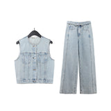 2025 THE MIND denim vest jacket + jeans two-piece set 2025 spring new product casual fashion suit female N02