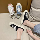 kamames Hyuna Same Style Biscuit Shape Shoes Women's  Summer New Slip-on Lazy Semi Slipper Raise the Bottom Canvas Shoes Wholesale