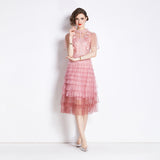 popular new sweet temperament doll collar embroidery high waist thin layer cake gradual change lace dress