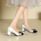 2025 5299-A3 color matching medium heel square buckle rhinestone single shoes fairy style square head thick heel light mouth professional high heels 5CM
