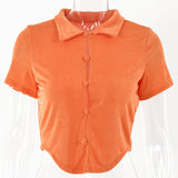 2025 women's clothing Spice Girls new retro cardigan summer solid color double-layer single-breasted lapel sexy casual T-shirt women