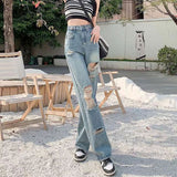 kamames Multi-Button High Waist Adjustable Wide Leg Jeans Women's Spring and Summer Small Loose Beggar Ripped Straight-Leg Trousers